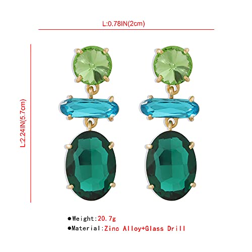 Colorful Rhinestone Drop Earrings Green Blue Cube Crystal