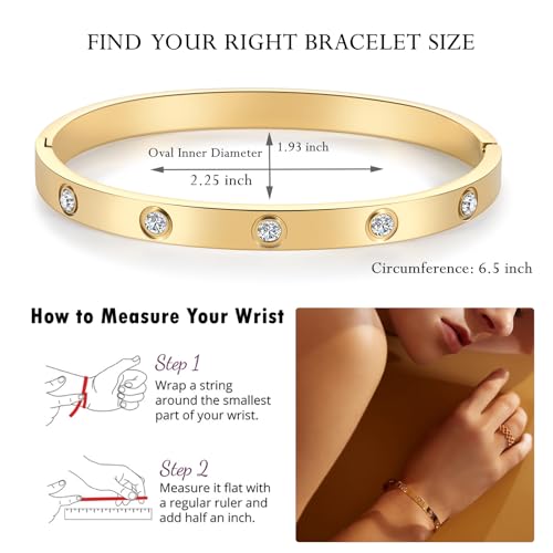 Gold Bangle Bracelets with Love Stones for Women