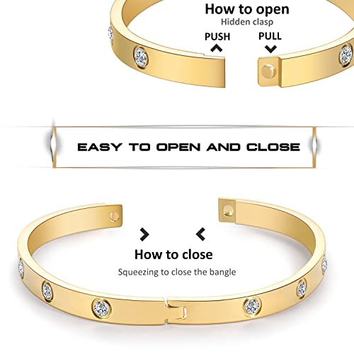 Gold Bangle Bracelets with Love Stones for Women