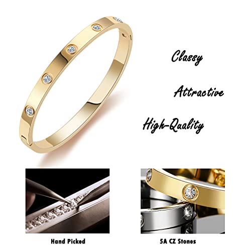 Gold Bangle Bracelets with Love Stones for Women