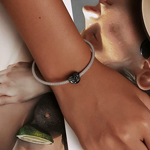 Black Rose & Heart Charm Bracelet Charms Set