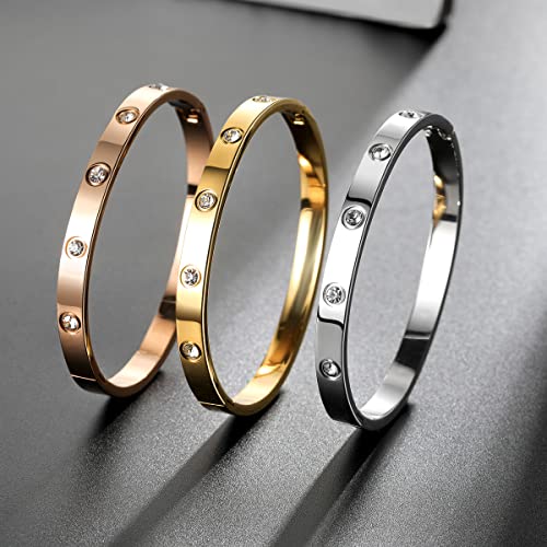 Gold Bangle Bracelets with Love Stones for Women