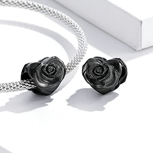 Black Rose & Heart Charm Bracelet Charms Set