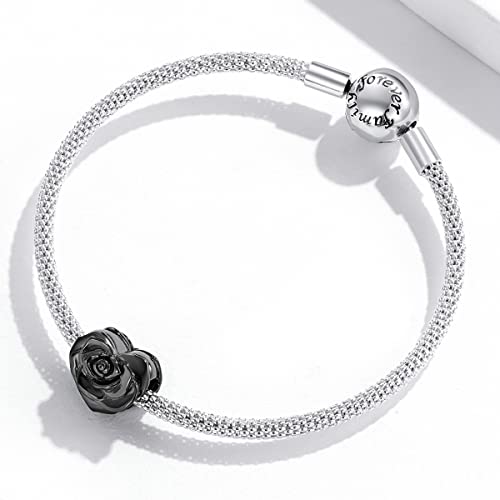 Black Rose & Heart Charm Bracelet Charms Set
