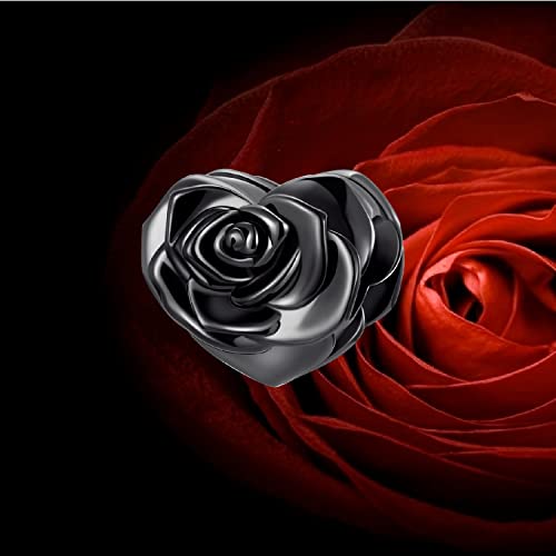 Black Rose & Heart Charm Bracelet Charms Set