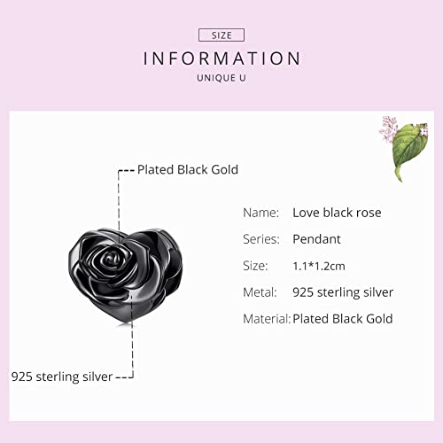 Black Rose & Heart Charm Bracelet Charms Set
