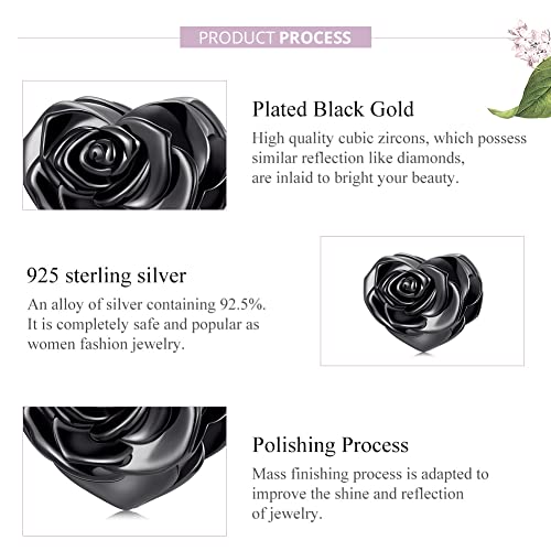 Black Rose & Heart Charm Bracelet Charms Set