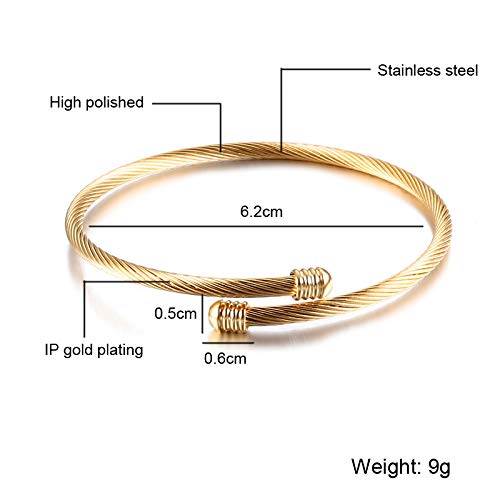 Gold Stainless Steel Cable Bangle Bracelet - Adjustable