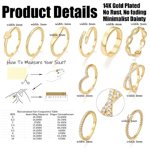 10 Dainty 14K Gold Rings for Women, Teens