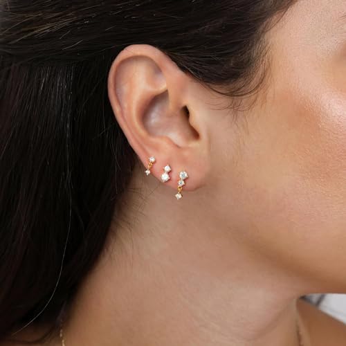 Dainty Gold Plated CZ Stud Earring Set for Women