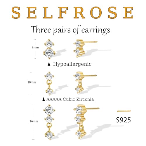 Dainty Gold Plated CZ Stud Earring Set for Women