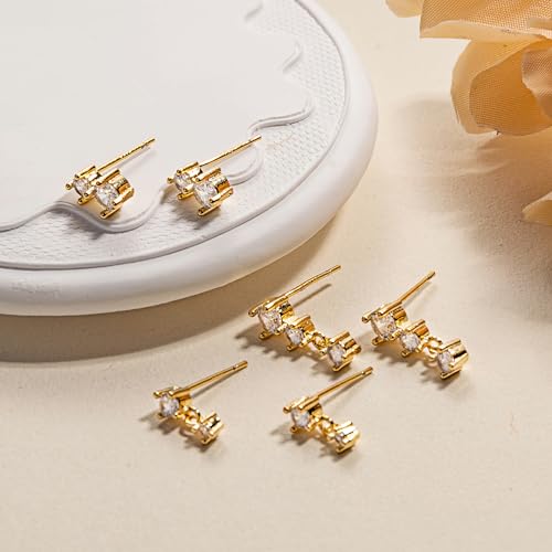 Dainty Gold Plated CZ Stud Earring Set for Women