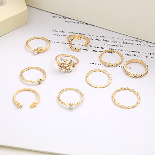 Boho Retro Rhinestone Stackable Rings Set - 10PC