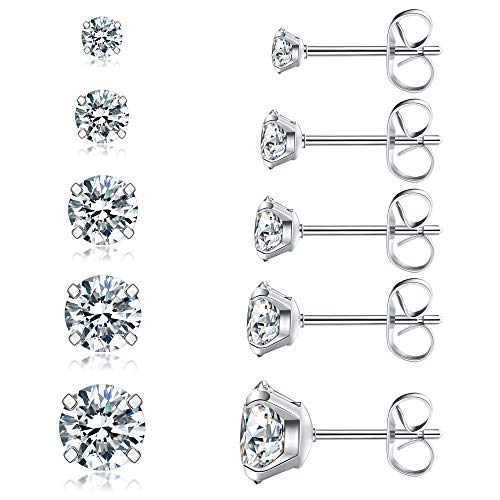 Hypoallergenic Cubic Zirconia Stud Earrings Set (5 Pairs)