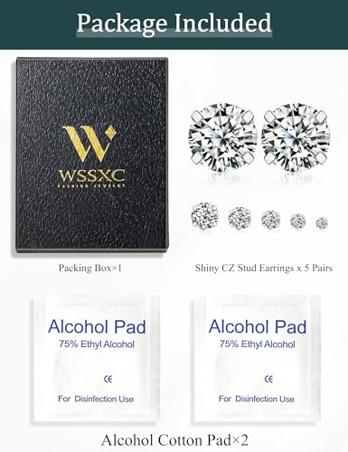 Hypoallergenic Cubic Zirconia Stud Earrings Set (5 Pairs)