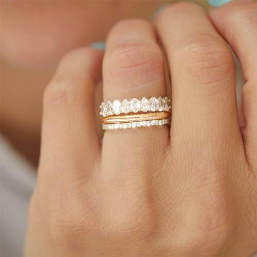 Dainty Stackable Gold Ring Set with Cubic Zirconia