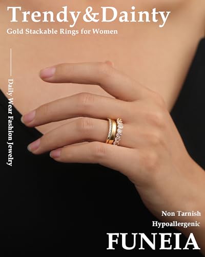 Dainty Stackable Gold Ring Set with Cubic Zirconia