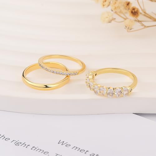 Dainty Stackable Gold Ring Set with Cubic Zirconia
