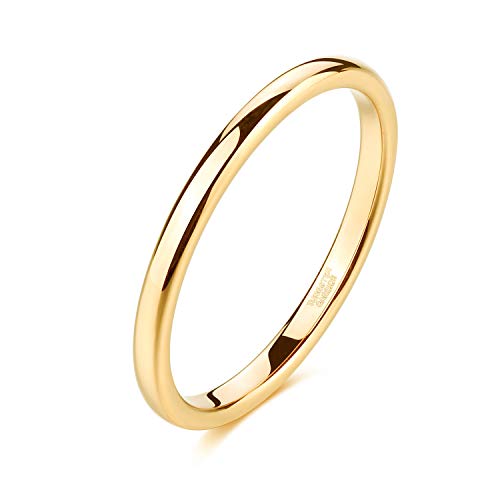 TRUMIUM 2mm Gold Tungsten Women's Wedding Band Size 7