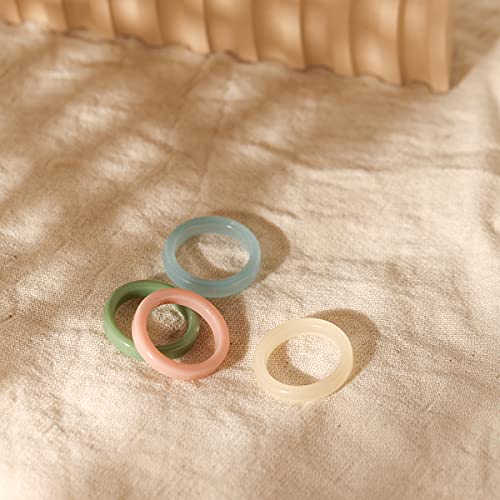 Colorful Resin Rings Set - Trendy Stackable Jewelry