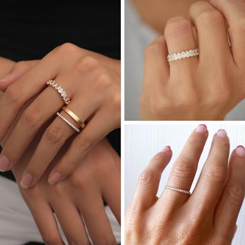 Stackable Gold Rings Set - Trendy Dainty CZ