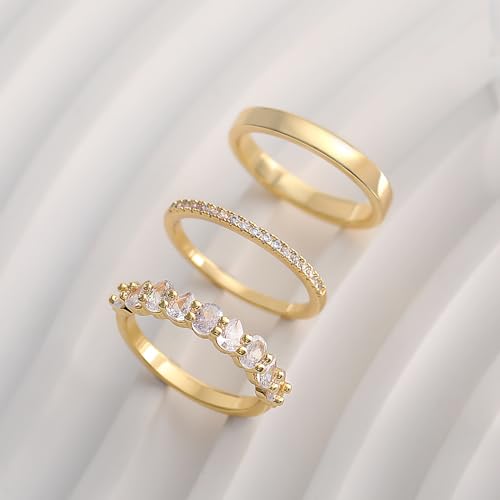 Stackable Gold Rings Set - Trendy Dainty CZ