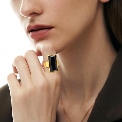 VNOX Gold Plated Black Glass Crystal Statement Ring