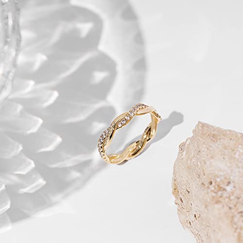 14K Gold Plated CZ Twisted Rope Eternity Band