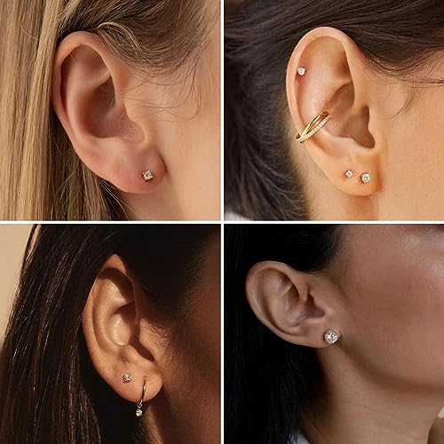 Kainier Women's 14K Gold Plated CZ Stud Earrings