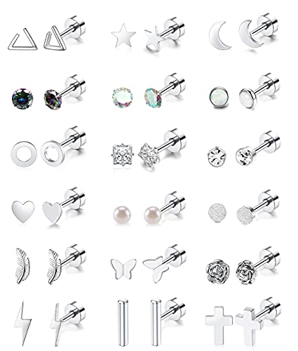 18 Pairs Stainless Steel Geometric Stud Earrings Set