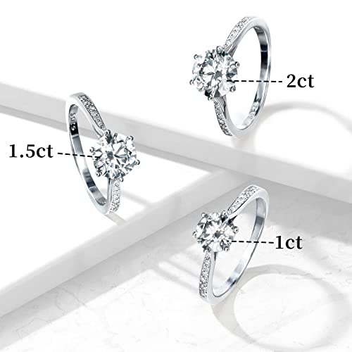 1ct-2ct Moissanite D Color Solitaire Engagement Rings Women