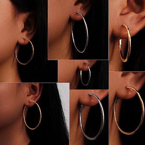 6 Pairs Stainless Steel Hoop Earrings Set - Silver, Gold