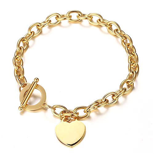 Elegant Stainless Steel Heart Charms Bracelet - Gold
