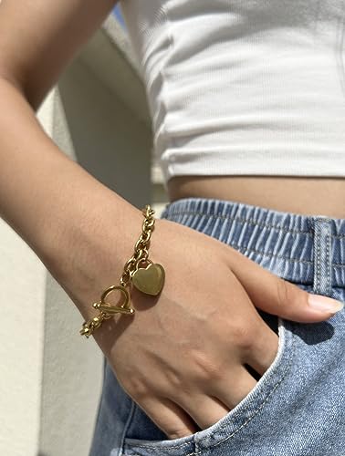 Elegant Stainless Steel Heart Charms Bracelet - Gold