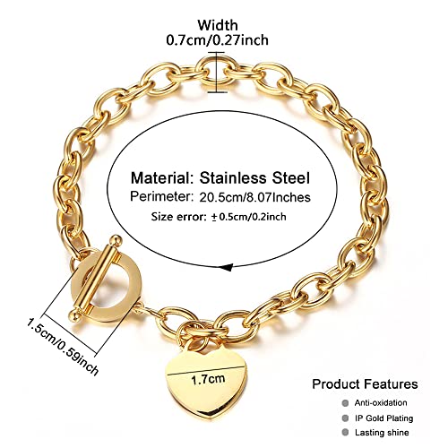 Elegant Stainless Steel Heart Charms Bracelet - Gold