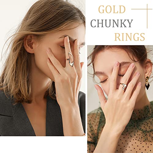 Chunky Gold Ring Set for Women - 9 Rings