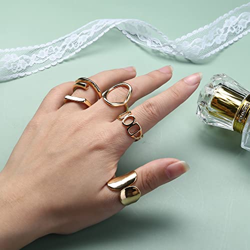 Chunky Gold Ring Set for Women - 9 Rings