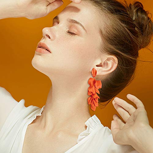 Exaggerated Floral Tassel Earrings - Orange Color