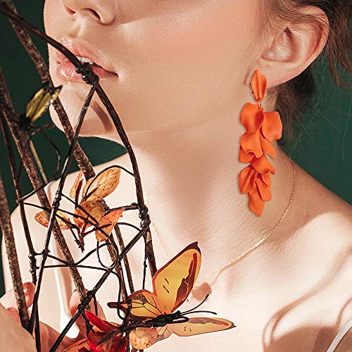 Exaggerated Floral Tassel Earrings - Orange Color