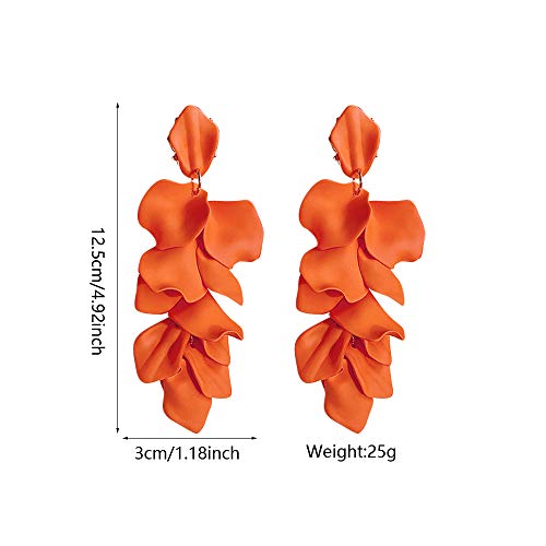 Exaggerated Floral Tassel Earrings - Orange Color
