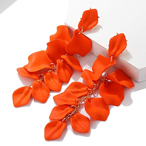 Exaggerated Floral Tassel Earrings - Orange Color