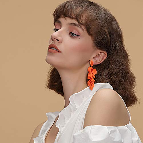 Exaggerated Floral Tassel Earrings - Orange Color