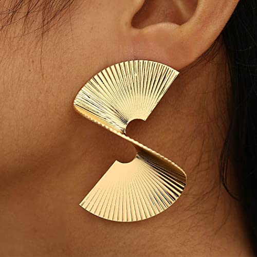 Geometric Gold Zinc Statement Earrings for Women & Girls