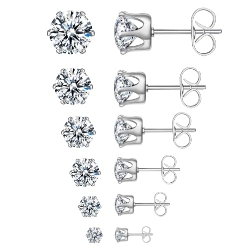 6 Pairs Clear Cubic Zirconia Stud Earrings Set