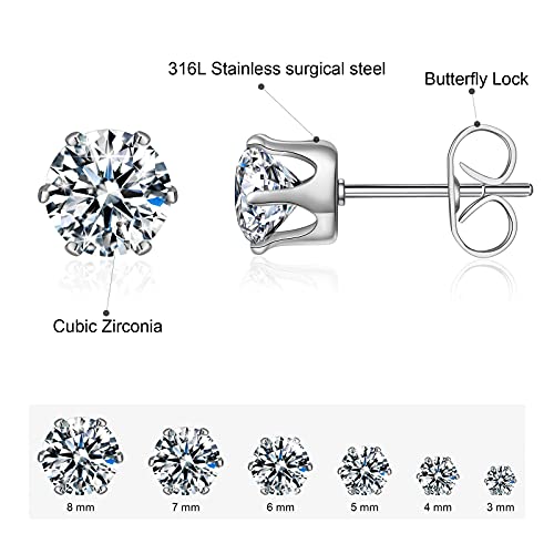 6 Pairs Clear Cubic Zirconia Stud Earrings Set