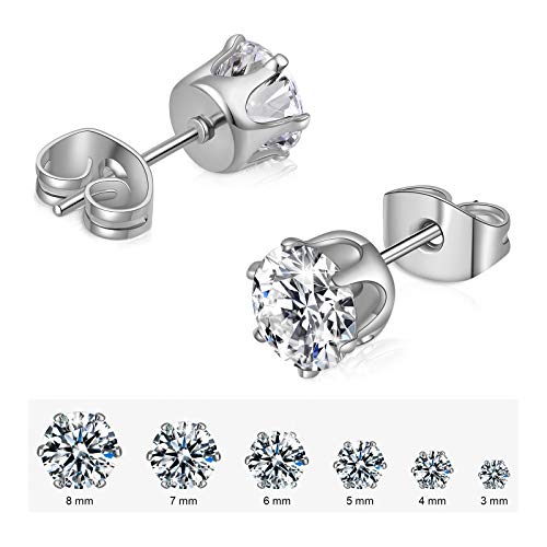 6 Pairs Clear Cubic Zirconia Stud Earrings Set