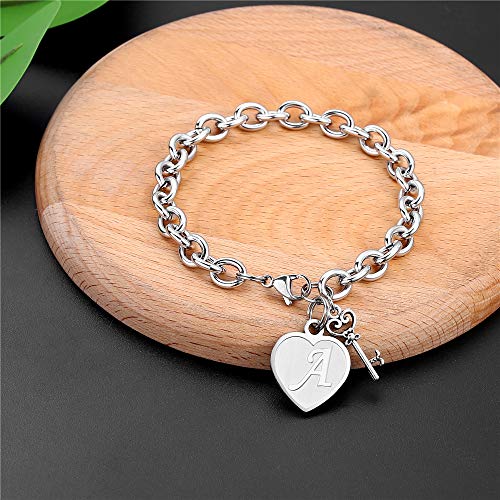 Heart Initial Charm Bracelet - Engraved Women's Jewelry