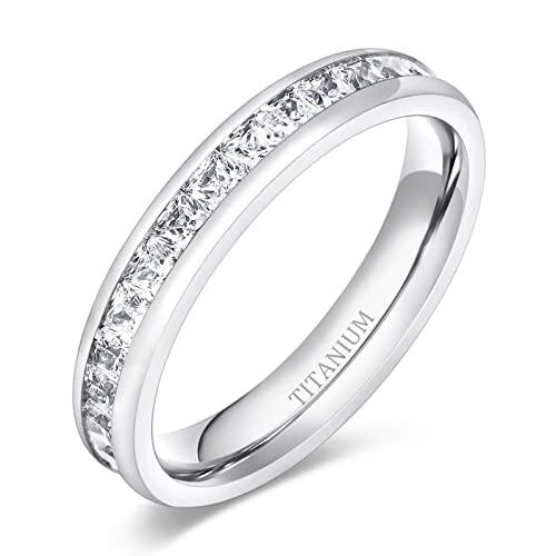 TIGRADE Titanium Eternity Wedding Band with Square CZ