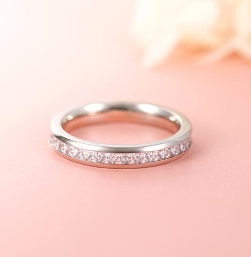 TIGRADE Titanium Eternity Wedding Band with Square CZ