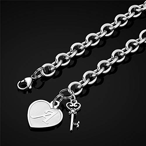 Heart Initial Charm Bracelet - Engraved Women's Jewelry